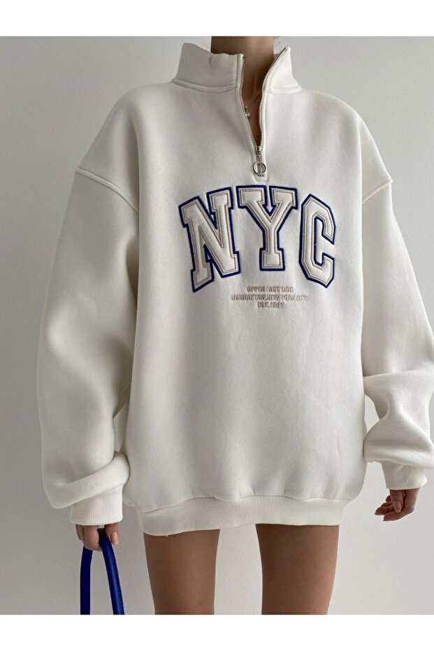 NYC NAKIŞLI FERMUARLI SWEATSHİRT - 2