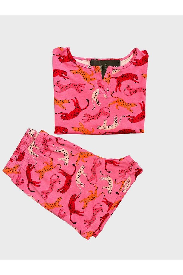 Kadın Krep Kumaş Kaplan Desenli Pembe Kısa Kollu Şortlu Yazlık Pijama Takımı - 8