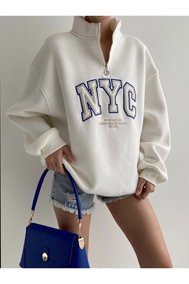 NYC NAKIŞLI FERMUARLI SWEATSHİRT - 7