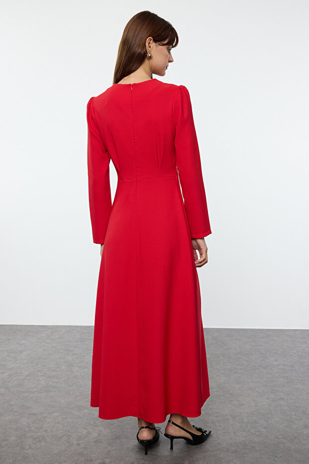 Tctaw25Eb00110 Model tmavě červené tkané šaty - 5