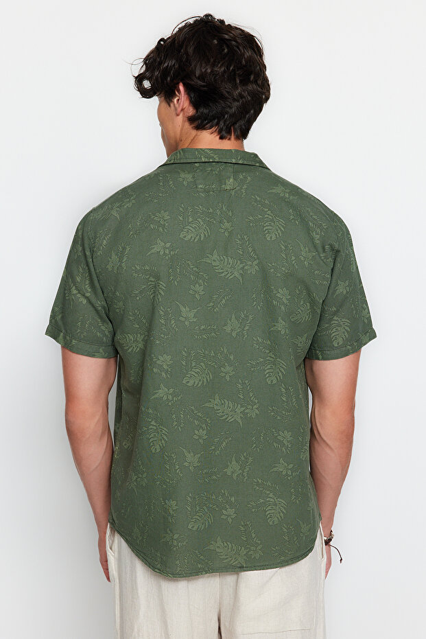 Haki Regular Fit Apaş Yaka Keten Gömlek TMNSS20GO0443 - 6