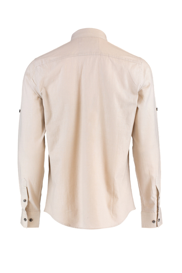 Taş Düğmeli Yaka Apoletli Slim Fit Uzun Kollu %100 Pamuklu Keten Görünümlü Gömlek TMNSS20GO0189 - 8