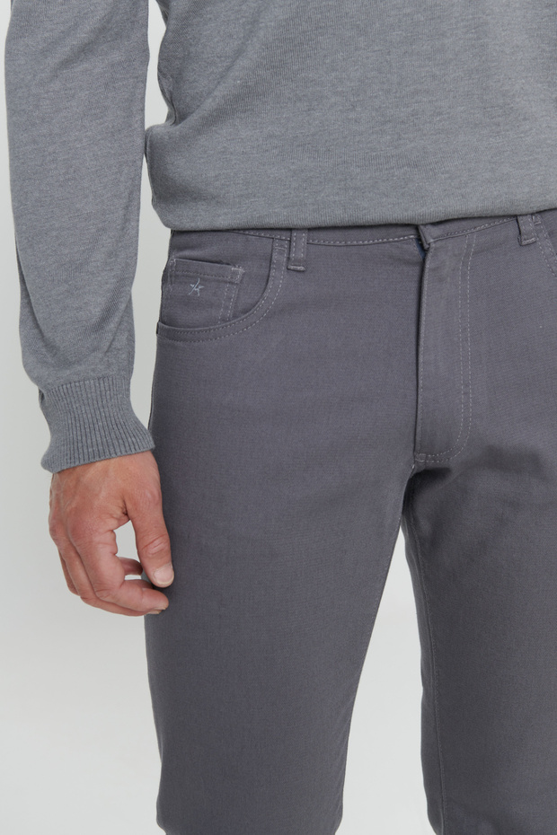 Erkek Antrasit Comfort Fit Rahat Kesim Pamuklu Esnek Armürlü Pantolon - 5