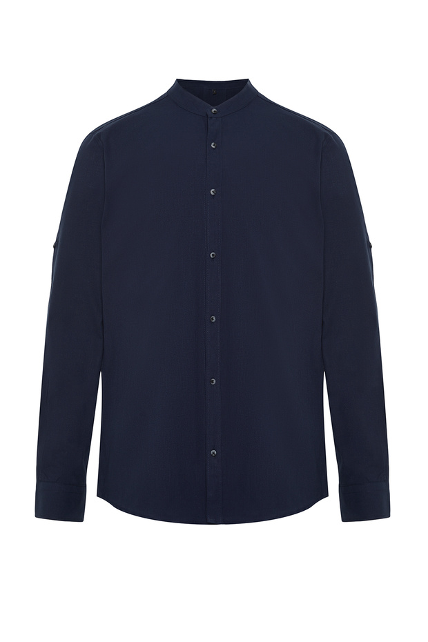 Koyu Lacivert Slim Fit Basic Hakim Yaka Apoletli %100 Pamuklu Gömlek TMNSS20GO0188 - 6