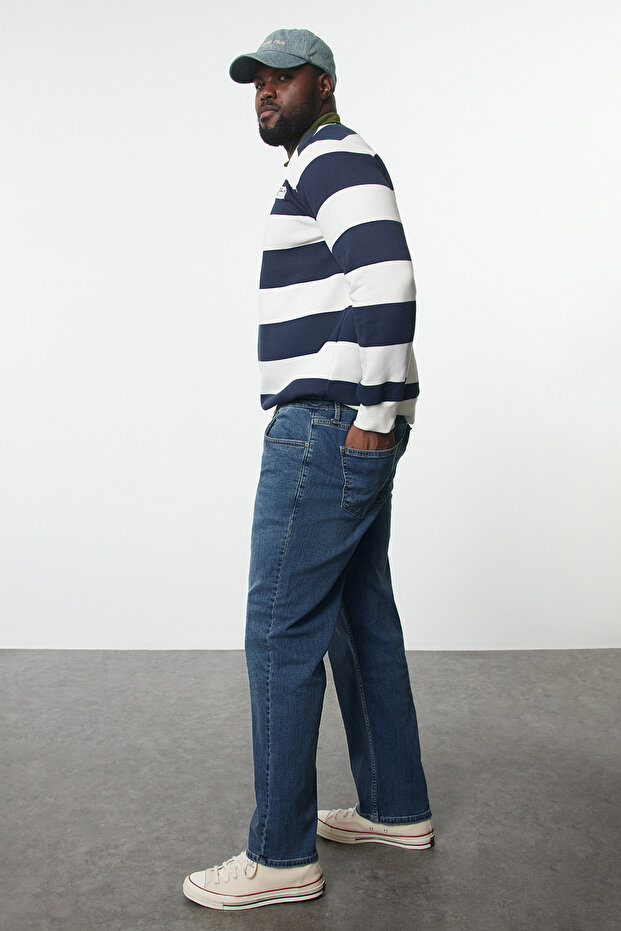 Erkek İndigo Regular Fit Büyük Beden Denim Kot Jeans TMNAW25CJ00000 - 3