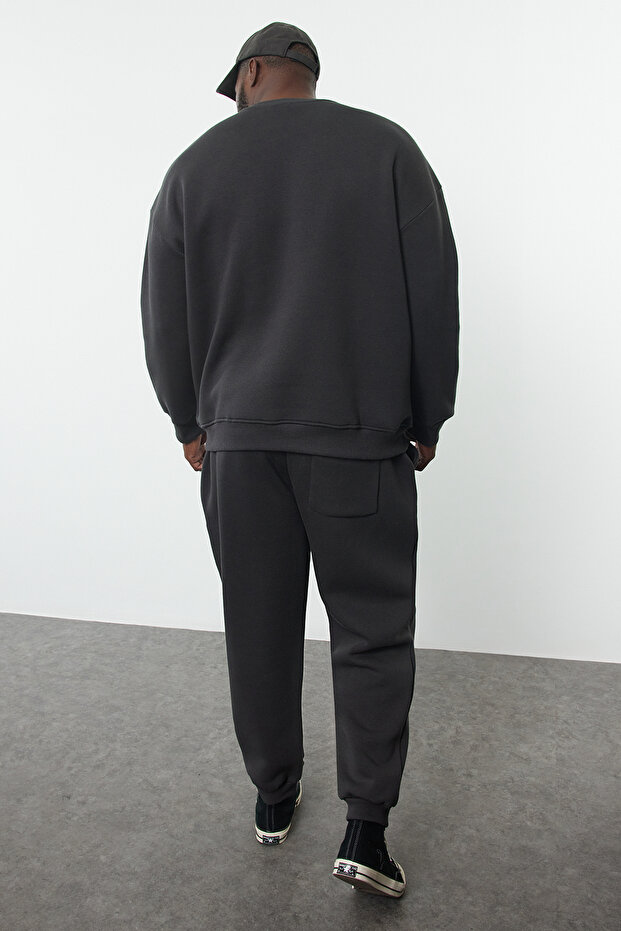 Büyük Beden Antrasit Regular/Normal Kesim Baskılı Sweatshirt-Eşofman Altı Takım TMNAW25TS00001 - 6