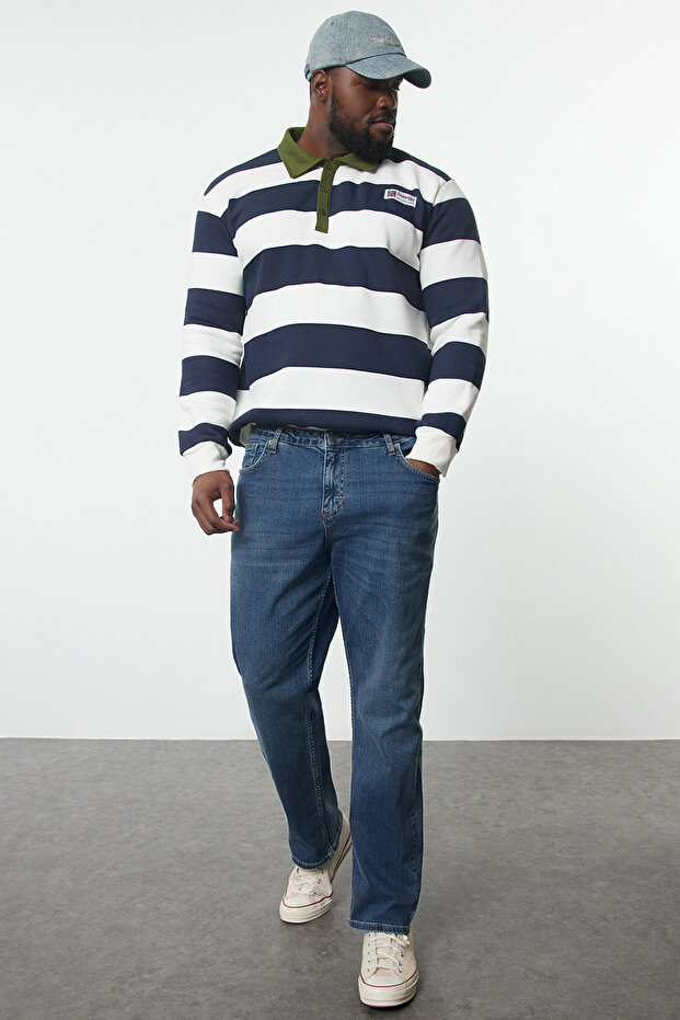 Erkek İndigo Regular Fit Büyük Beden Denim Kot Jeans TMNAW25CJ00000 - 2