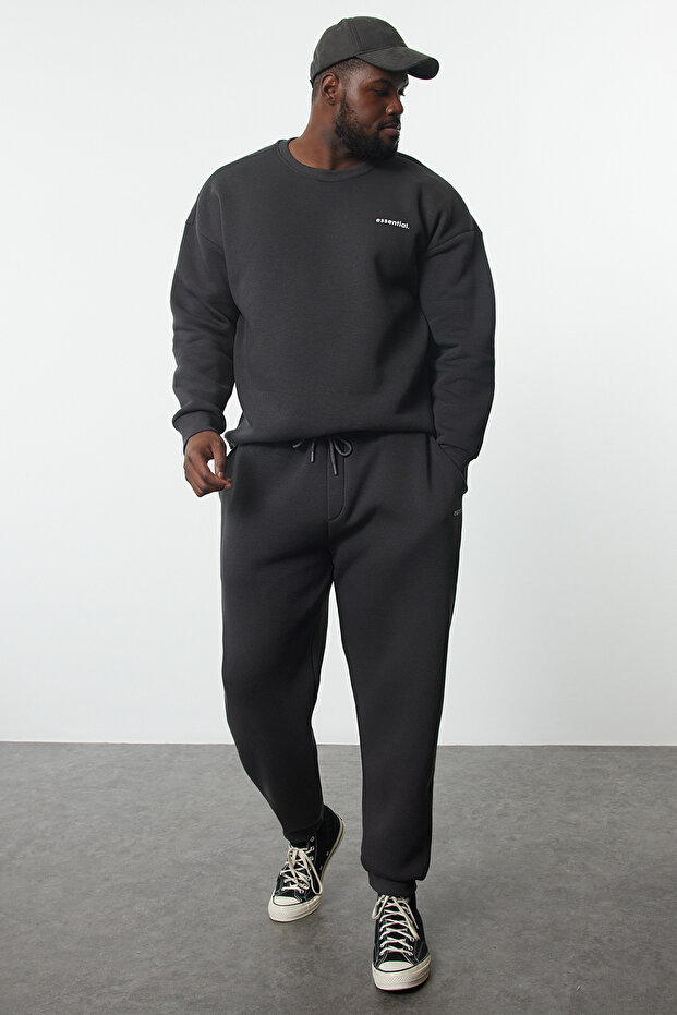 Büyük Beden Antrasit Regular/Normal Kesim Baskılı Sweatshirt-Eşofman Altı Takım TMNAW25TS00001 - 1