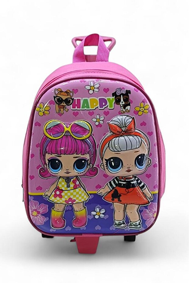 Kindergarten Wheeled Backpack 3D Embossed Nursery Girl's Bag Happy Lol