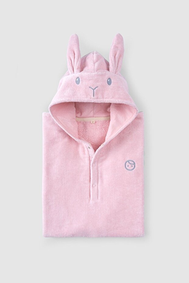 Organic Cotton Towel Baby Pink Poncho Rabbit