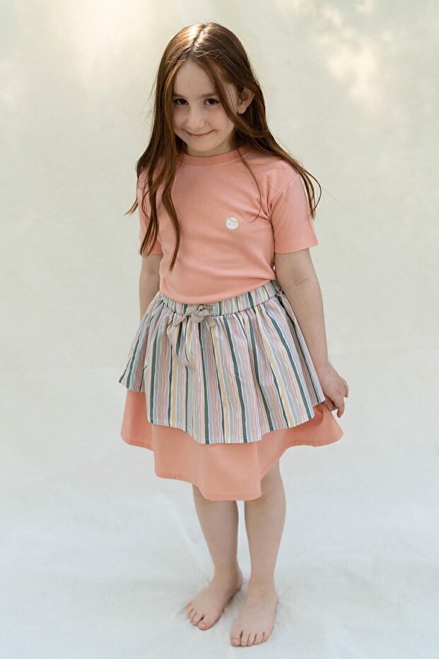 Layered Children's Skirt Green Striped Patterned Organic Cotton