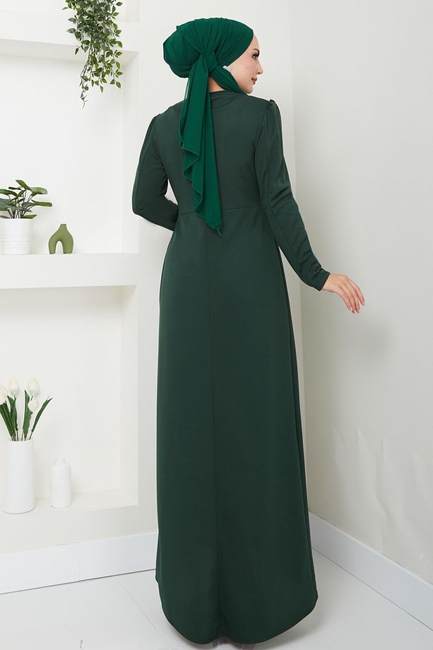 Drape Detaylı Elbise ASM2743 Zümrüt - 4