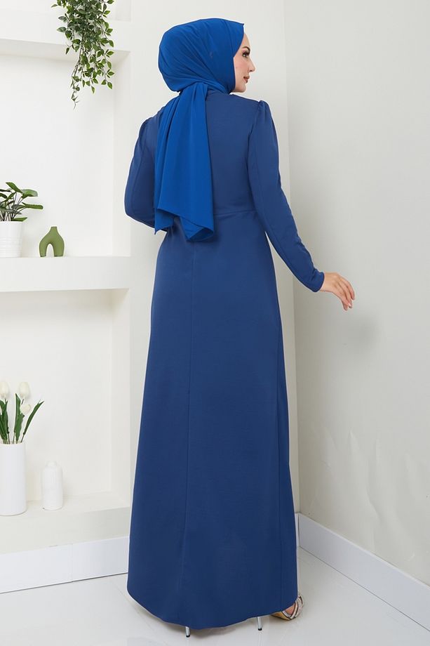 Drape Detaylı Elbise ASM2743 İndigo - 5