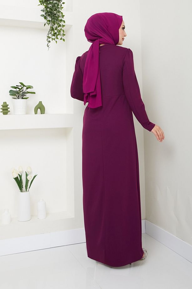Drape Detaylı Elbise ASM2743 Mürdüm - 5