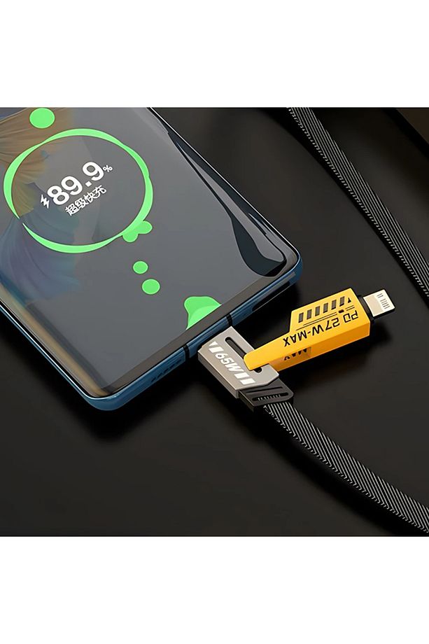 65w 4 In 1 Naylon Örgülü Pd Hızlı Şarj Kablosu Iphone Android Uyumlu Kablo - 3