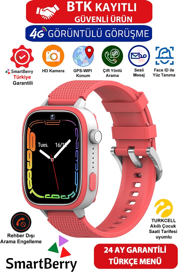 Z51 Görüntülü Görüşme Gps Wıfı Net Konum Gizli Dinleme Akıllı Çocuk Takip Saati Sim Kartlı - Kırmızı - 1