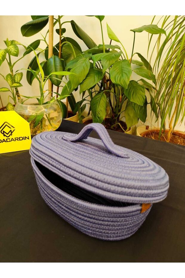 Jute Wicker Basket with Oval Lid, Organizer, 30X20X10.