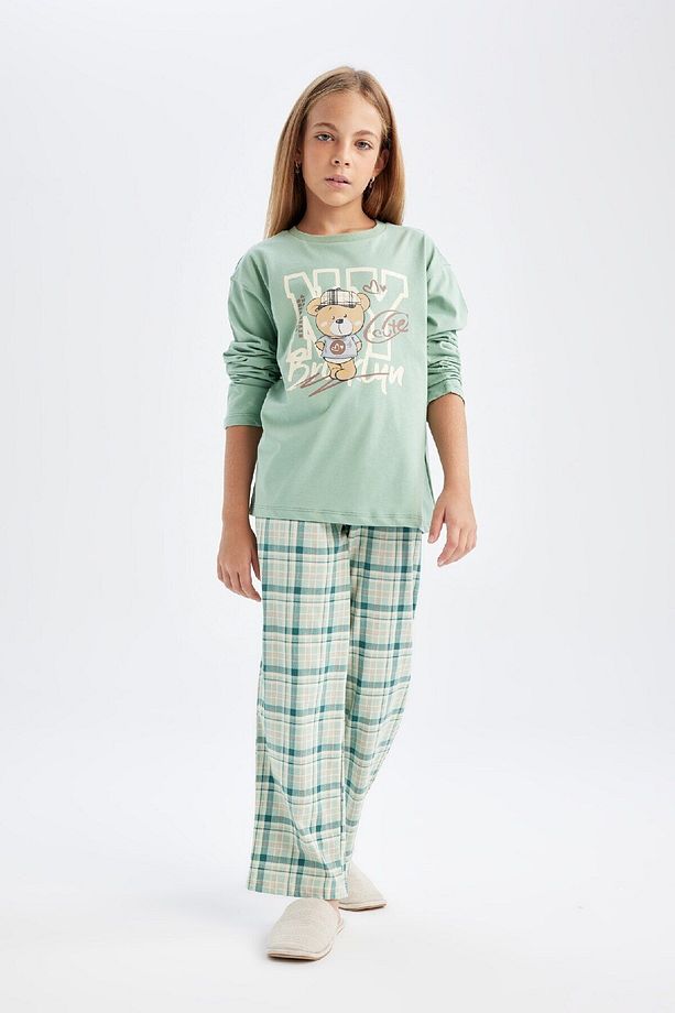 Kız Çocuk Pijama Takımı Ayı Baskılı Uzun Kollu Üst Uzun Alt D3723a824au - 2