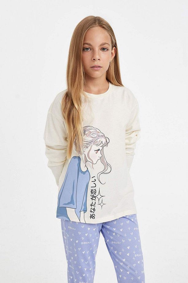 Kız Çocuk Pijama Takımı Baskılı Uzun Kollu Üst Uzun Alt 3144899 - 3