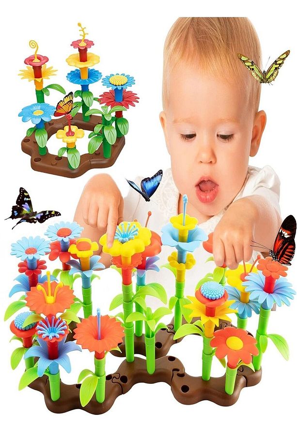 52 Parça Bahçe Çiçek Yapım Seti Yapı Blokları Yapboz Bul Tak Puzzle Eğitici Oyuncak Çiçek Bahçesi - 5