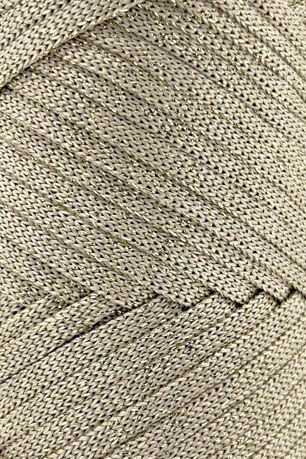 Premium Simli Ribbon Polyester İp 200 gr Makrome Supla İpi Ve Çanta İpliği Simli Sütlü Kahve - 2