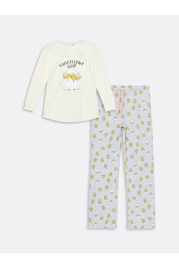 LCW DREAM Bisiklet Yaka Baskılı Hamile Pijama Takımı - 1