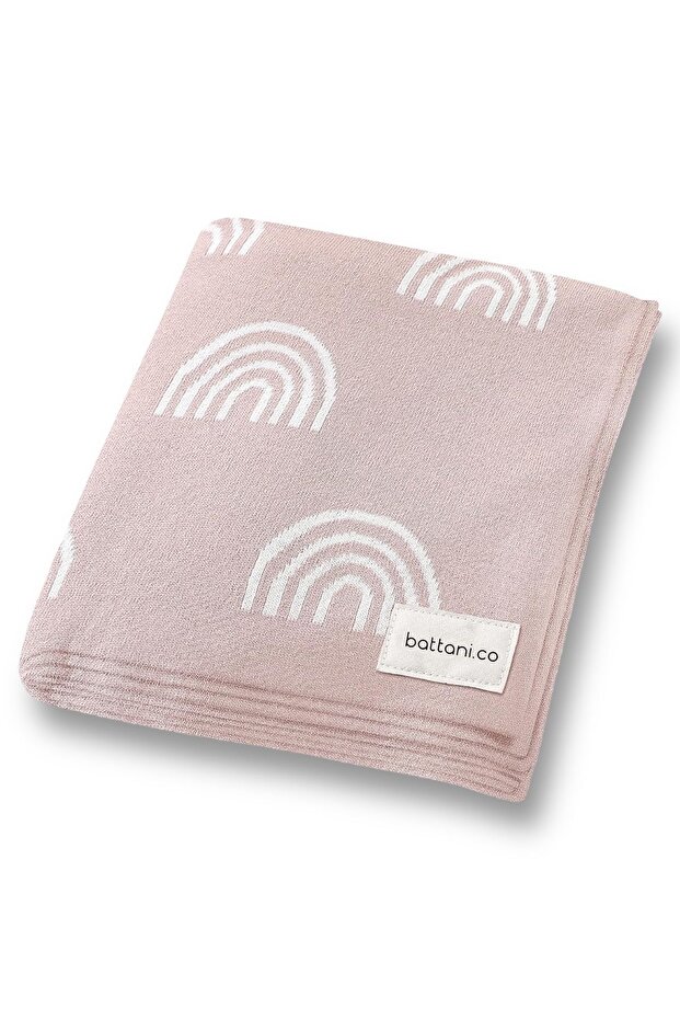 Patterned Knitted Baby Blanket for Baby Girl and Boy 90cm X110Cm Rainbow Pink