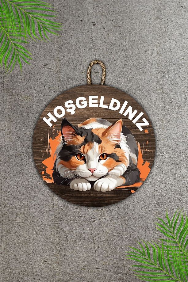 Modern Ahşap Kapı Süsü - Hoşgeldiniz Kedi Karşılamalı Duvar Süsü - Dış Mekan Kapi Susu - 3