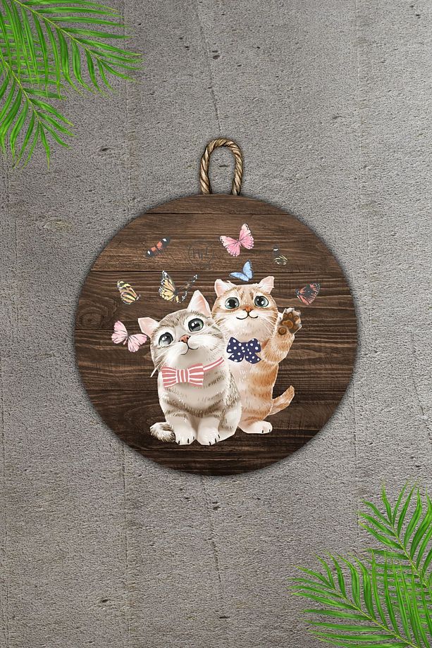 Modern Ahşap Kapı Süsü - Ahşap Zemin Hi Kedi, Cat Kapı Süsü - Dış Mekan Kapi Susu - 3