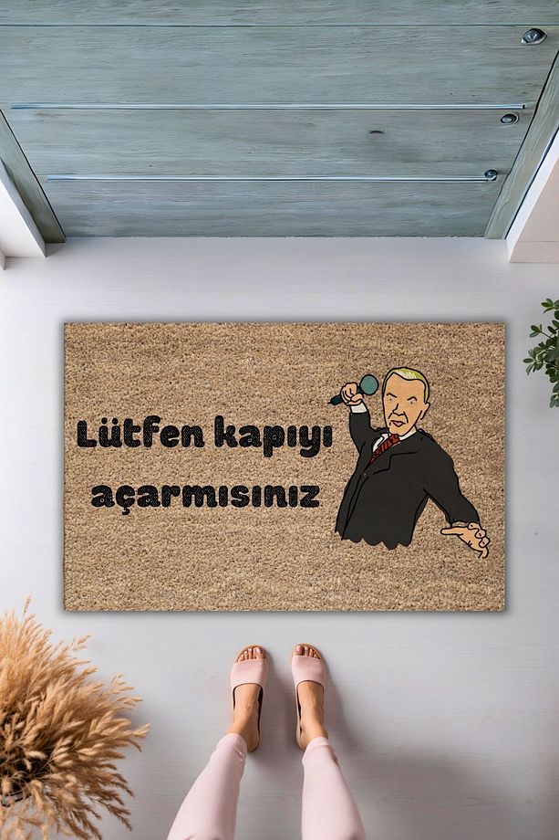 Modern Dijital Baskı Paspas - Kahverengi Lütfen Kapıyı Açarmısınız Paspas - Kapi Onu Paspasi - 2