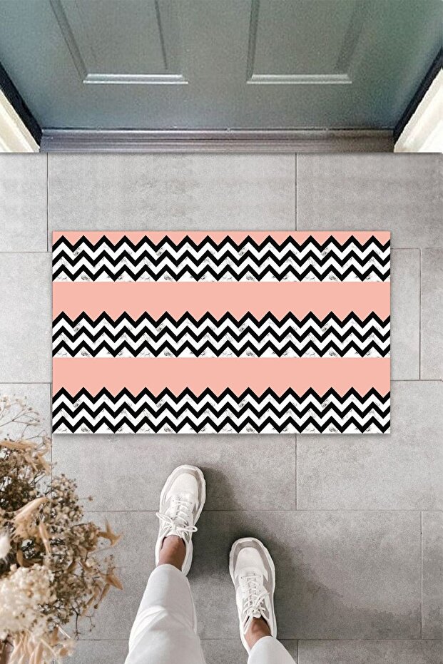 Multi-Purpose Digital Printing Black-pink Zigzag Indoor and Outdoor Door Mat
