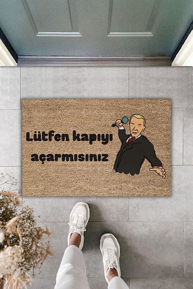 Modern Dijital Baskı Paspas - Kahverengi Lütfen Kapıyı Açarmısınız Paspas - Kapi Onu Paspasi - 1