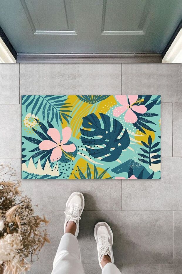Multi-Purpose Digital Printing Blue Leaf Indoor And Outdoor Door Mat