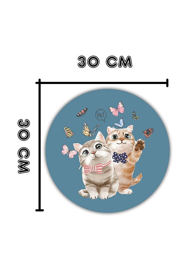 Modern Ahşap Kapı Süsü - Mavi Zemin Hi Kedi, Cat Kapı Süsü - Dış Mekan Kapi Susu - 4