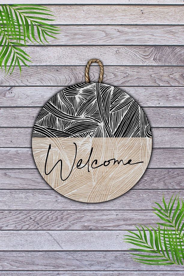 Modern Kapı Süsü - Dijital Ahşap Baskı - Welcome Dış Mekan Kapı Süsü - 6