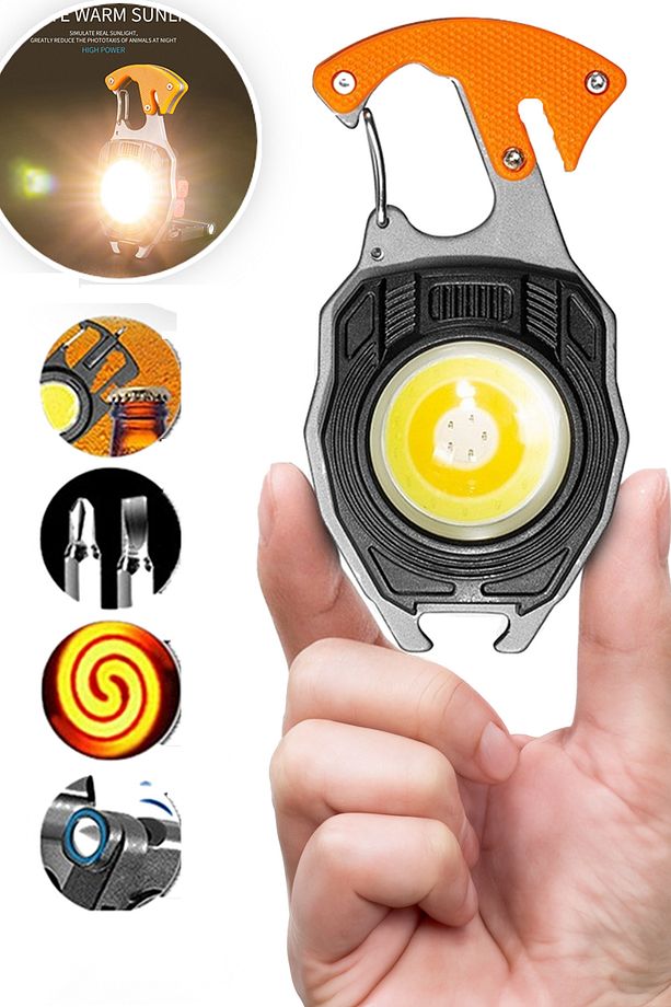 Çok Fonksiyonlu Mini Led ÇAKMAK Lamba Anahtarlık ve USB Şarjlı Kamp İçin Taşınabilir 7 Modlu - 1