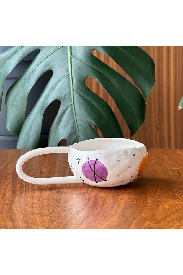 Stoneware Seramik El Yapımı Gezegen Desenli Fincan - 5
