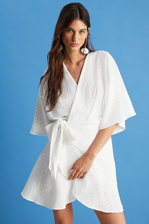 Ekru Kimono Elbise - 5