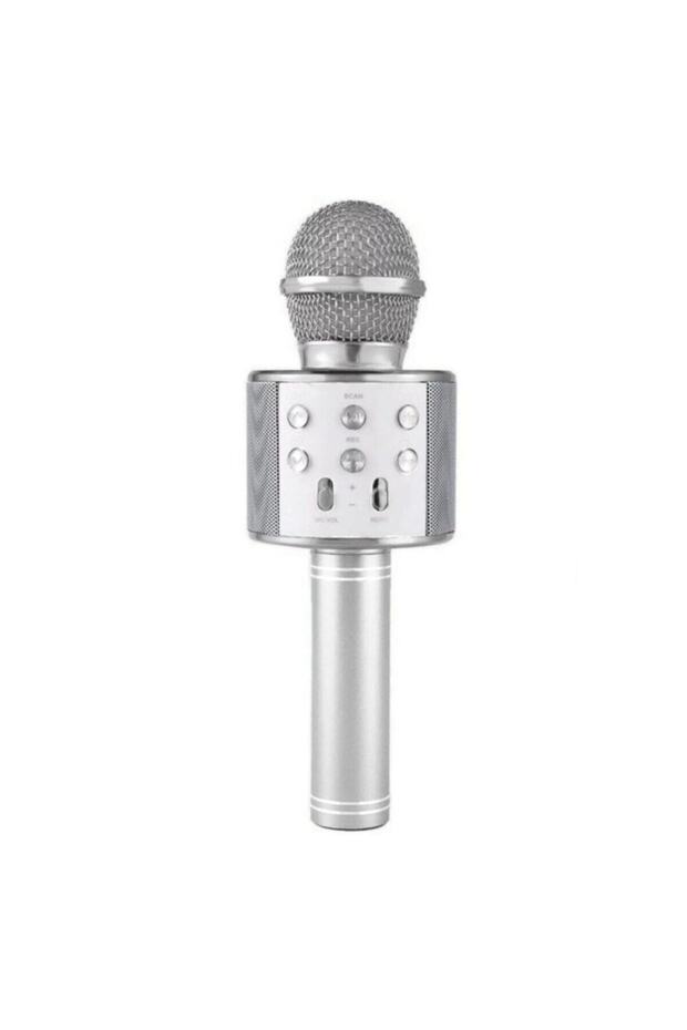 Wster Ws-858 Gümüş Karaoke Mikrofon Bluetooth Hoparlör Aux Usb Mikro Sd Kart Girişli - 1