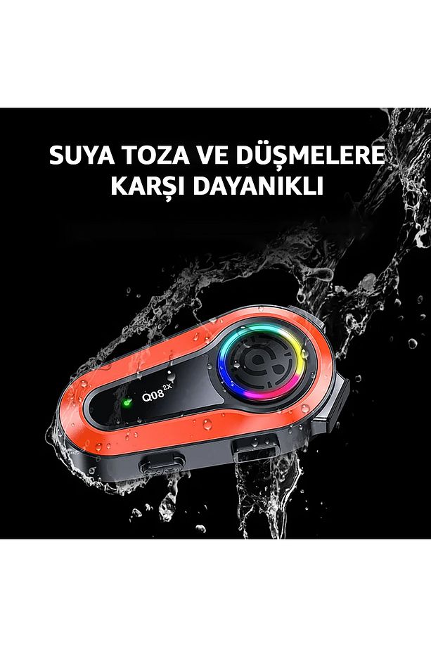Q08-2X İki Kişi Bağlantılı Motorsiklet Kask İntercom RGB Işıklı Motorsiklet İnterkom - 3