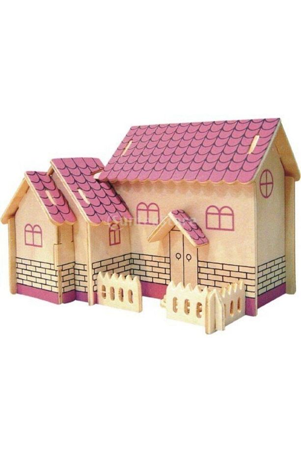 Pazarız 3d Ahşap Puzzle Pembe Ev Yap-boz Maketi - 1