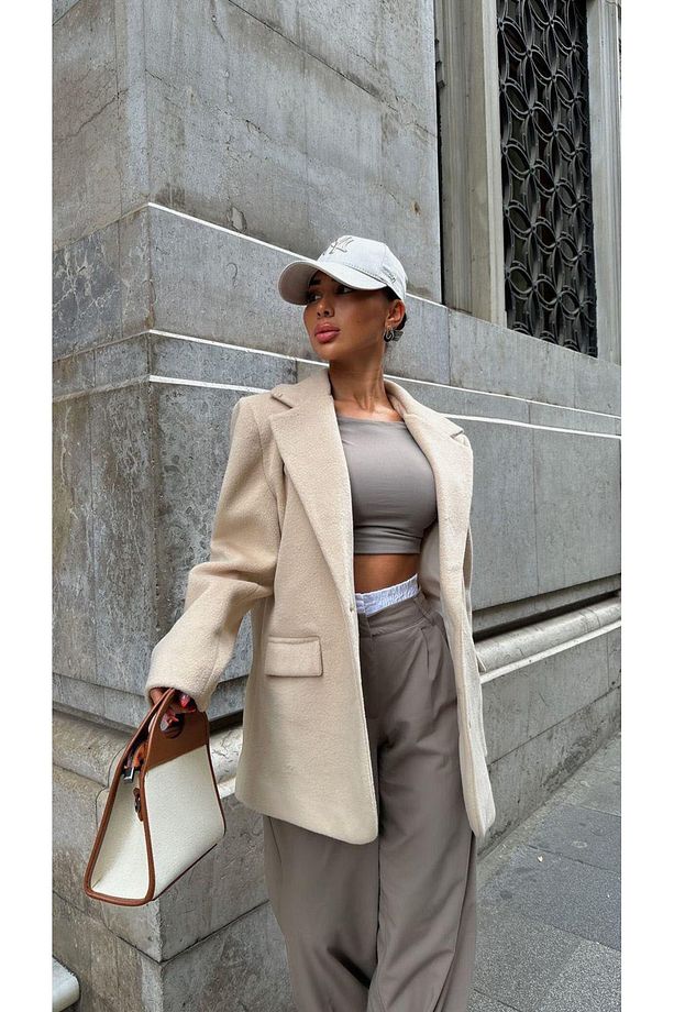 pinterest muadil kaşe kumaş yumuşak doku tek düğmeli astarlı oversize bol kesim kaban blazer ceket - 8