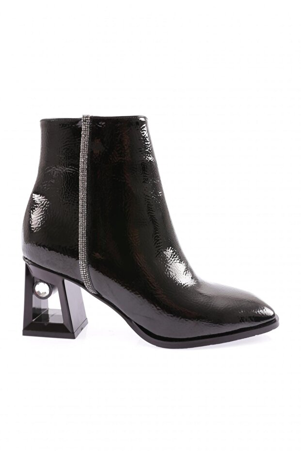 Black Patent Leather Women's Heeled Boots - Accessories 92921033