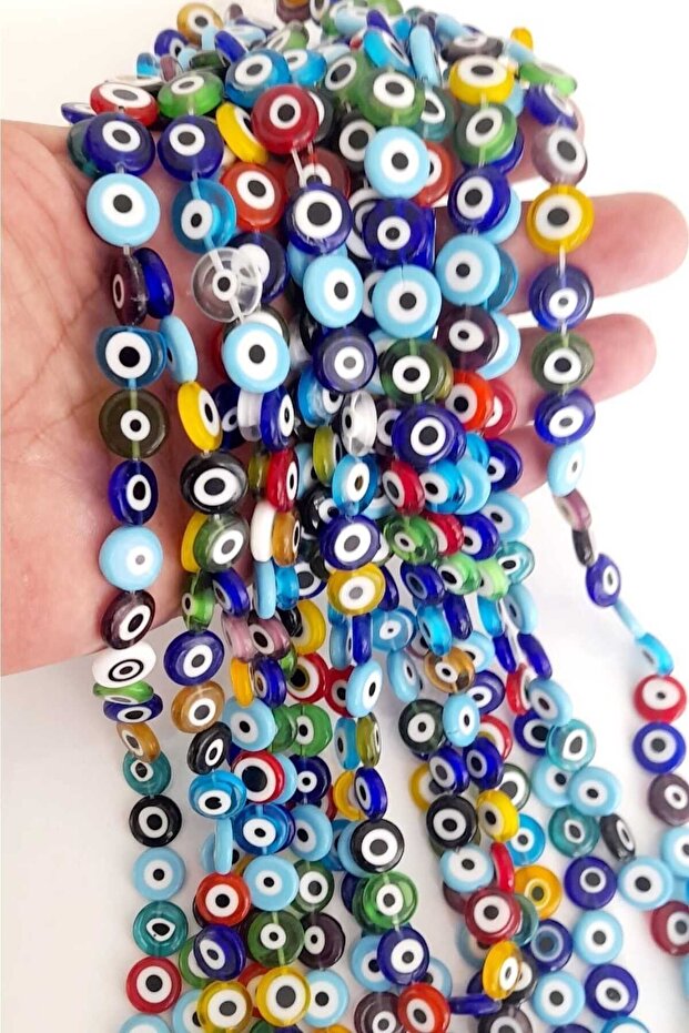12 mm Mixed Color Flat Glass Evil Eye Bead String, String Glass Evil Eye Beads 29-30 Pieces.