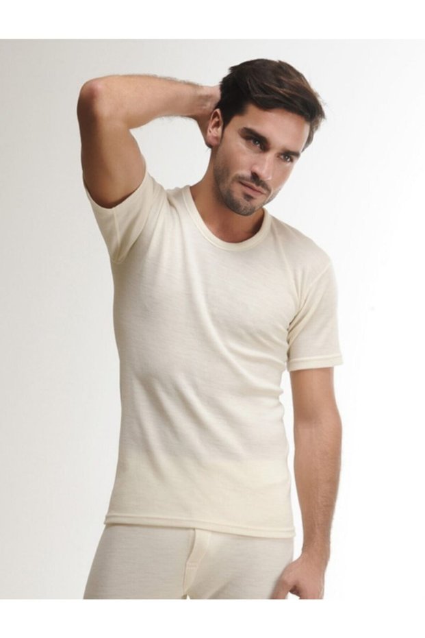 Men's Cream Wool Short Sleeve Underwear