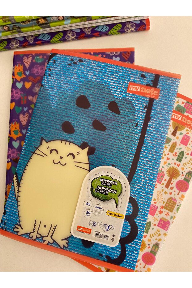 Kendinden Kaplı Baskılı 80 Yaprak Kareli Defter 3 Adet - 2