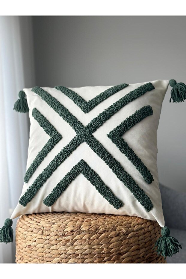 Punch Bohemian Cushion Cover, Handmade, 100% Handcrafted, Ecru, 43x43 cm.