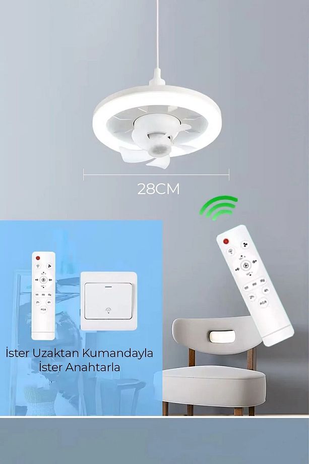 Vantilatörlü Led Tavan Lambası Rgb Renk Modları 3 Kademe Hız Modu Kumandalı Fan Vantilatör - 6