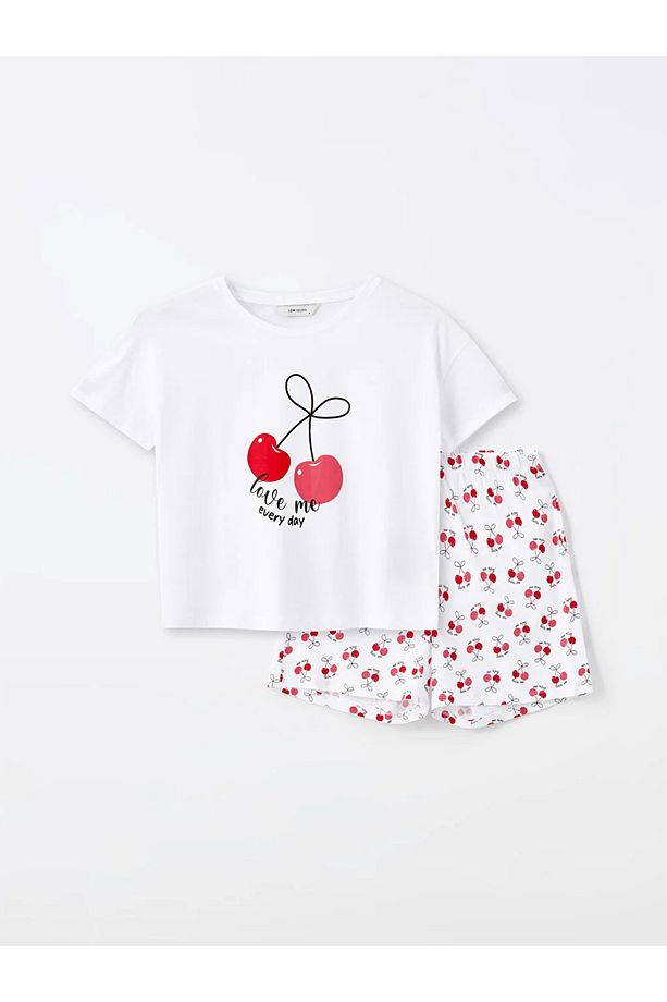 LCW Young Bisiklet Yaka Baskılı Kısa Kollu Kadın Şortlu Pijama Takımı - 1