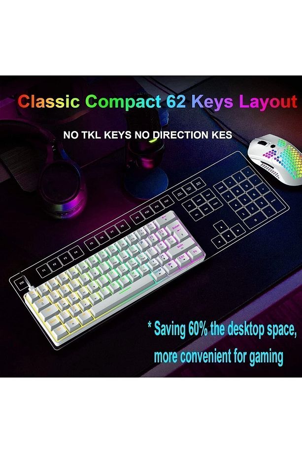 Trol Red Switch Mini Rgb Oyun Klavyesi Gaming Mekanik 62 Tuşlu 18 Rgb Led Usb Tip-c Kablosu Beyaz - 8